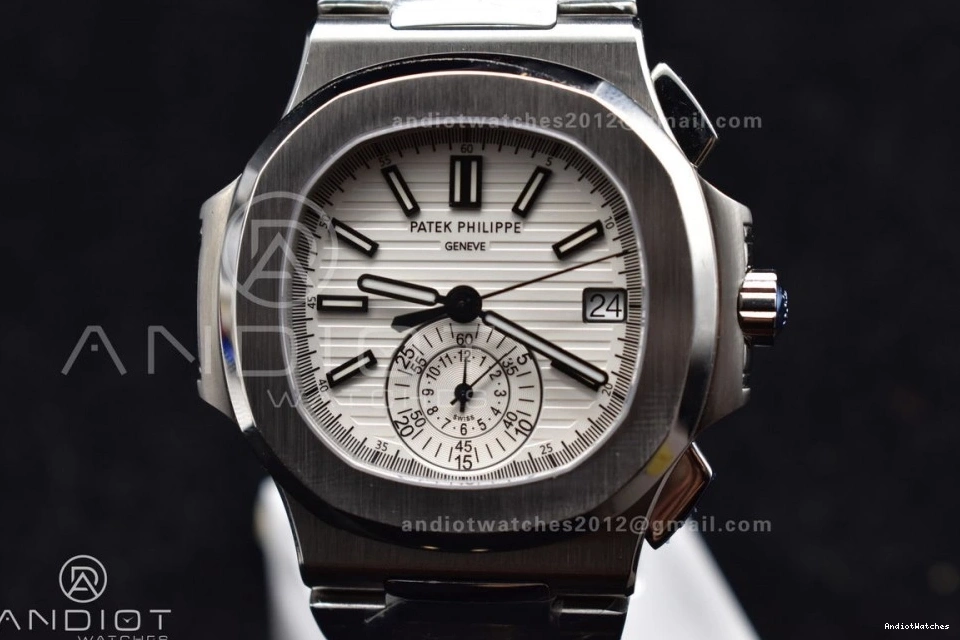 Mod SS Nautilus PPF Stk Wht Chrono Cozy A7750 5980 SS Date 435 0306